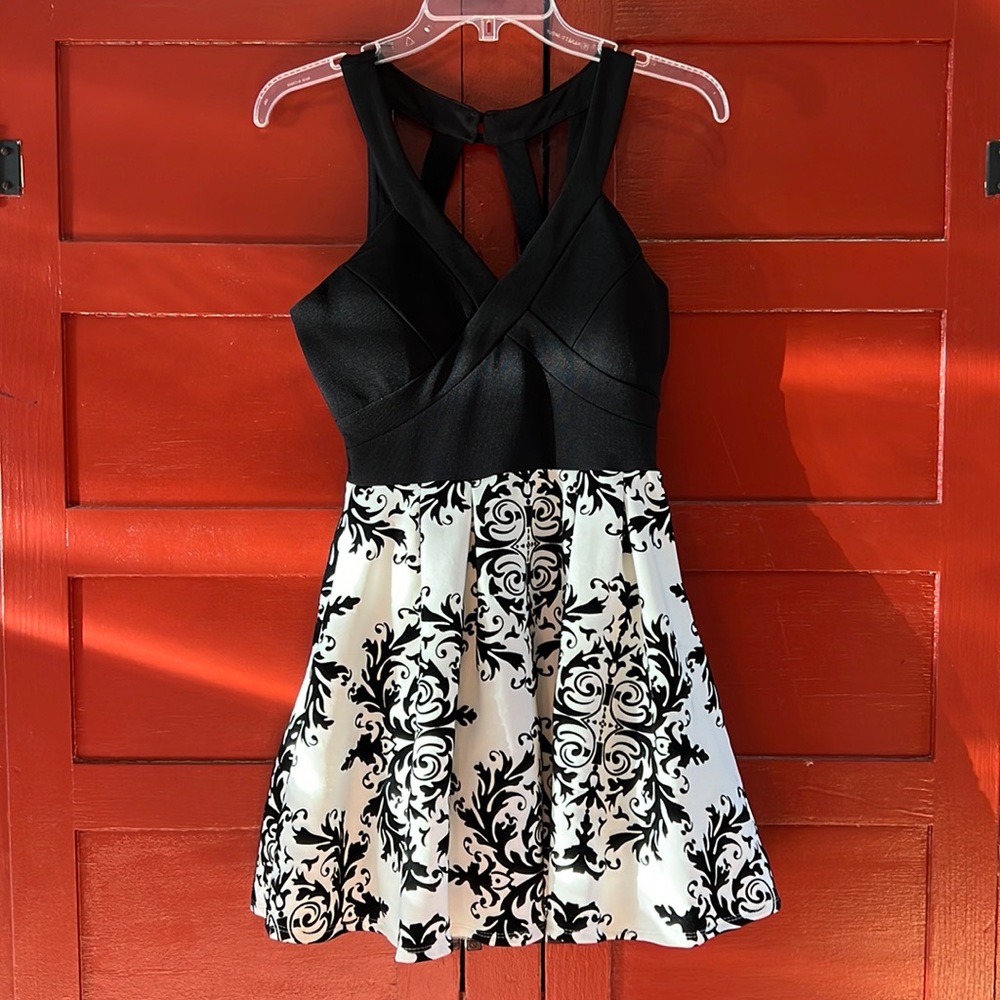 Crystal doll homecoming dress - stretchy material and velour detailing on skirt